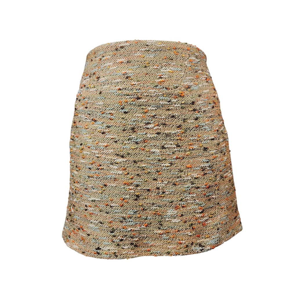 Diane von Furstenberg Mini Skirt Womens 6 Gold Tan Metallic Tweed Stretch Casual